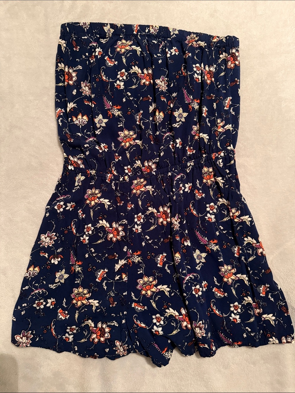 H&M Navy Blue Floral Strapless Romper